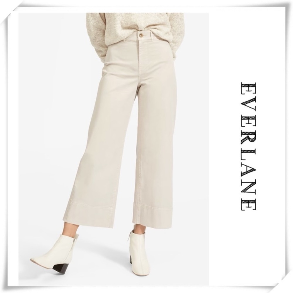 Everlane The Lightweight Wide-Leg Crop Chino Pants Natural Light Beige Size 12